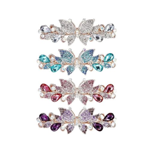 inSowni 4 Pack Luxury Glitter Sparkly Jeweled Gems Crystal Rhinestone Butterfly Metal French Hair Barrettes Fancy Bling Alligator Snap Butterflies Hair Clips Headpieces Accessories for Women Girls