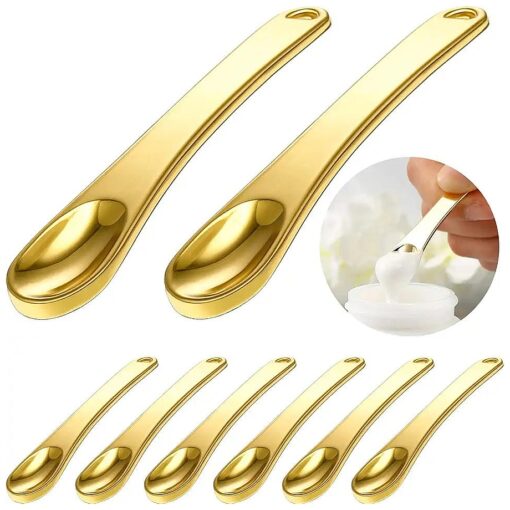 8 Pieces Skincare Spatula Metal Cosmetic Spatulas Makeup Applicator Mini Beauty Scoop Facial Cream Mask Spoon for Mixing and Sampling ( Gold )