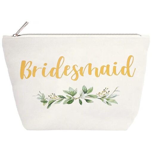 ELEGANTPARK Bridesmaid Gifts Bridesmaid Makeup Bag Wedding Party Cosmetic Bag Bridal Shower Gifts Canvas Gold Script