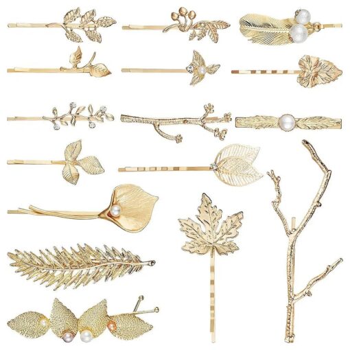 16 Pieces Metal Leaf Hair Clips Gold Silver Vintage Retro Hair Pin Minimalist Decorative Hair Barrettes Crystal Bobby Pins for Women Girls Hair Accessories