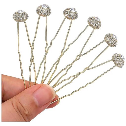 Bridal Hair Pins Set Of 6 Bobby Pins Style With Sparkly Rhinestone For Wedding Parties ( Gold )