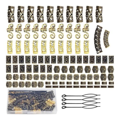 110 PCS Viking Beard Beads, AngleKai Gold Hair Accessories for Viking Hair Beads Beard Braiding Kits for Men and Women ( Gold )