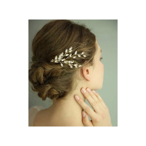 FXmimior Wedding Bridal Hair Accessories Wedding leaf crystal hair jewelry Wedding Comb Crystal Hair Comb Bridal Headpiece Bridal Hair Comb Rhinestone Comb ( gold )