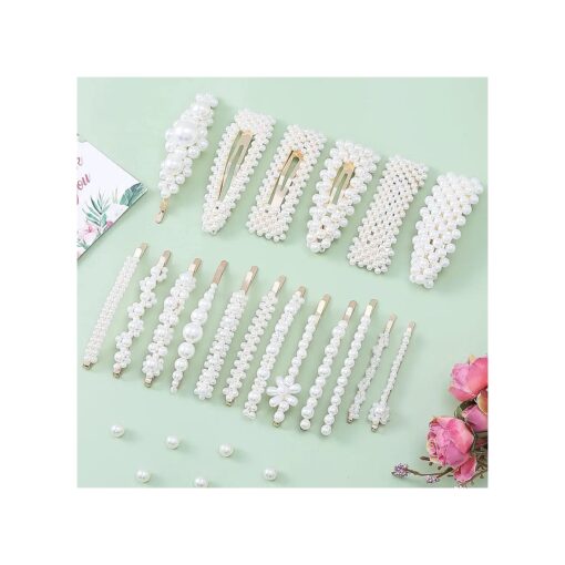 18 Pcs Pearl Hair Clips Large Hair Clips Pins Barrette Hair for Women Girls Elegant Handmade Fashion Hair Accessories Pearl Hair Clips for Party Wedding Daily