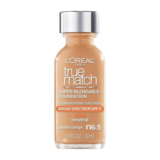 L'Oreal Paris Makeup True Match Super-Blendable Liquid Foundation, Golden Beige N6.5, 1 Fl Oz,1 Count