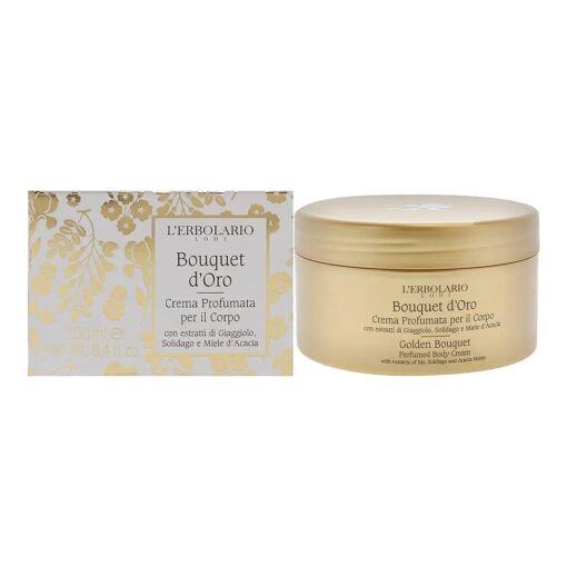 L'Erbolario Golden Bouquet Perfumed Body Cream - Moisturizer for Dry Skin - Iris, Goldenrod, and Acacia Honey - Almond Butter and Vitamin E - 8.4 oz