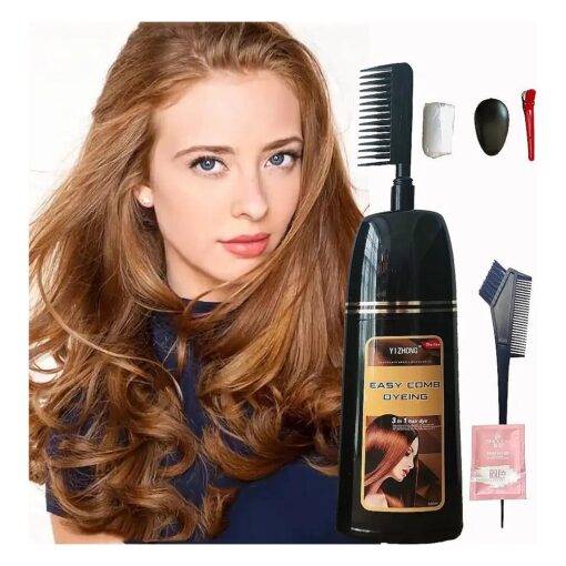 Brown Hair Dye Shampoo YIZHONG Light Golden Brown Hair Color For Gray Hair Coverage Permanent Hair Dye Shampoo 3 in 1 For Women Men Easy Comb Dyeing Champu Para Canas ( Golden Brown )