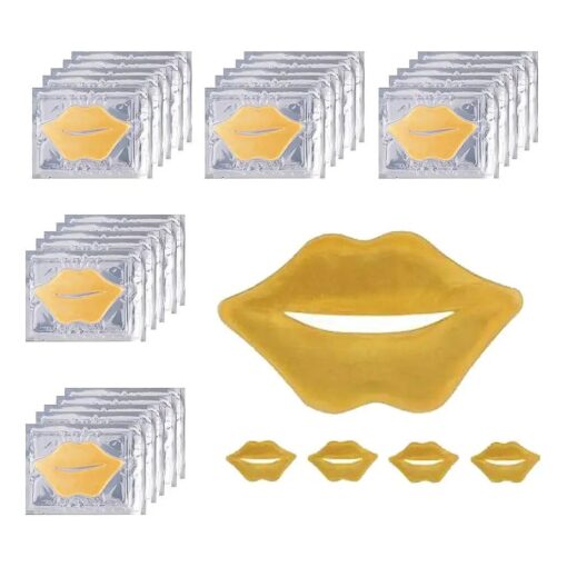 24K Golden Crystal Lip Masks 30 Pieces Hydrating Lip Plumper Mask Collagen Nourishing Lip Care Gel Pads Remove Dead Skin Anti Chapped & Anti-Aging Lip Patches