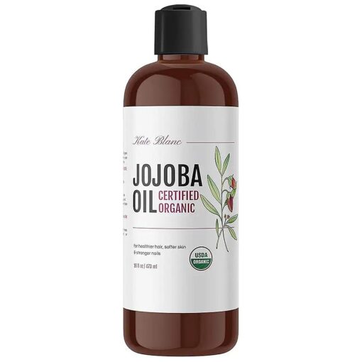 Kate Blanc Cosmetics Jojoba Oil for Skin, Face & Hair Growth ( 16oz ) Golden Jojoba Oil Organic Facial Oil for Gua Sha Massage, 100 % Pure & Natural Carrier Oil, Moisturize Nails, Ear, Scalps, Cuticle