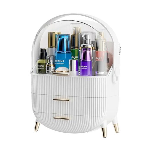 MASSY Egg Shape ( Oval ) Makeup Storage Box, Countertop Portable Vanity Cosmetics Organizer Preppy Style ( MBOX-Ship From California )