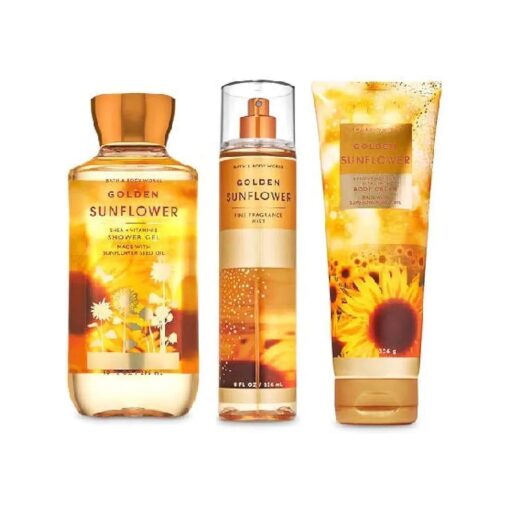 Bath and Body Works Golden Sunflower Body Care Set, Shower Gel 10 Fl Oz, Fine Fragrance Mist 8 Fl Oz and Body Cream 8 Fl Oz .