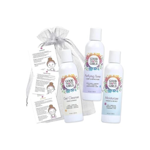 Good For You Girls Three Step Skincare Gift Set, Gel Cleanser, Purifying Toner and Moisturizer