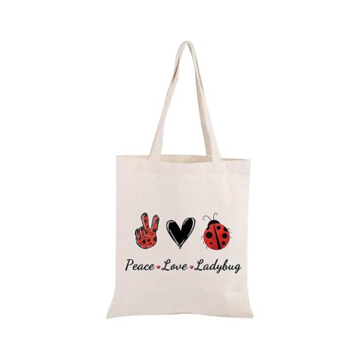 JXGZSO Good Luck Ladybug Symbol Makeup Bag With Zipper Gifts For Women Peace Love Ladybug Cosmetic Bag