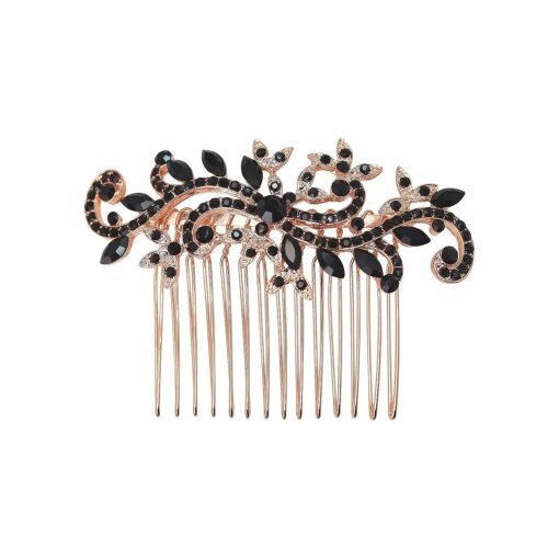 Faship Gorgeous Black Rhinestone Crystal Floral Hair Comb