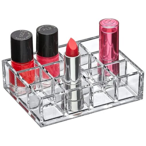 Amazing Abby - Allure - 12-Slot Acrylic Lipstick Organizer, Lipstick Holder, Lip Gloss Organizer, Cosmetic Storage Display, Perfect Storage Solution for Drawer, Vanity, Bathroom, and More