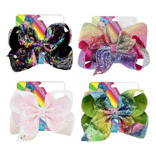 4Pcs/8 inch Glitter Sequin Bows for Girls Gift, Kalolary Large Hair Bows Alligator Clips Grosgrain Ribbon Hair Barrettes Accessories for Toddler Teens Girls Christmas Holiday Present