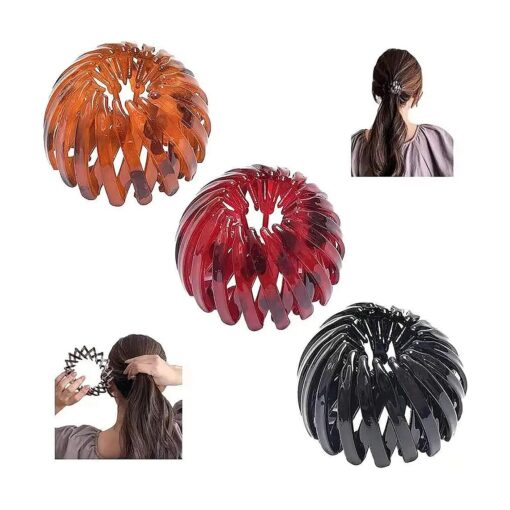 Women bird nest hair clip,3 Pcs plastic ball bun ponytail holder hair clip, Ponytail hairpin curling iron, Fashion Retro Leopard hair ties for thick hair and thin hair