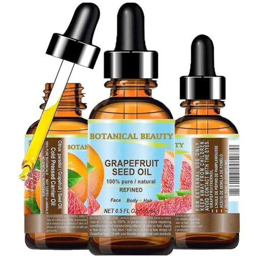 GRAPEFRUIT SEED OIL, 100 % Pure / Natural / Undiluted /Refined COLD PRESSED CARRIER OIL ( Not Essential Oil ), 0.5 Fl.oz.- 15 ml, For Skin, Hair and Lip Care, `` One of the richest natural sources of