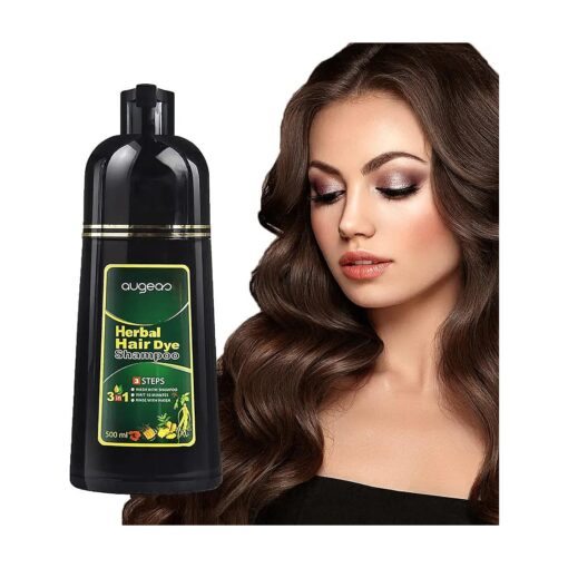 Dark Brown Hair Dye Shampoo for Gray Augeas Instant Color 3 in 1 Women and Men Augeo, Herbal Ingredients 100 % Grey Coverage 500ML 16.9 Fl Oz ( Pack of 1 )