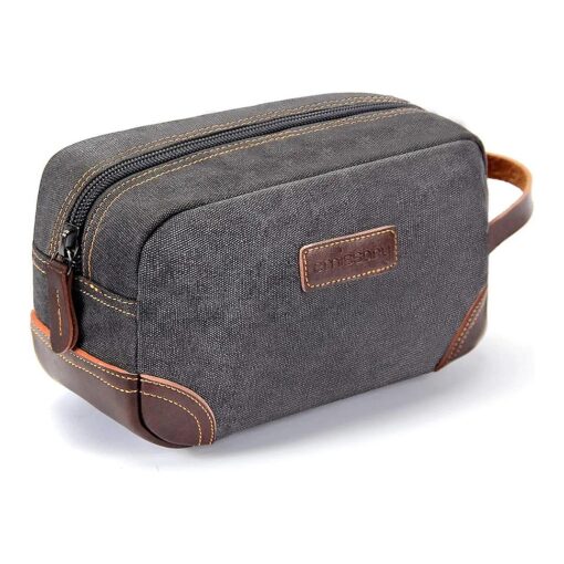 emissary Travel Toiletry Bag for Men, Leather and Canvas Toiletry Bags, Dopp Kit for Men, Travel Bathroom Bag Men 's Shaving Kit, Travel Kit Small Bag for Men, Shaving Bag for Travel Accessories ( Gray )