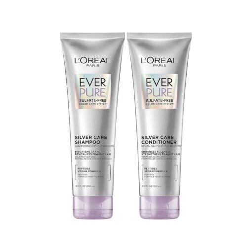 L'Oreal Paris EverPure Silver Care Shampoo and Conditioner Set, Brightening and Nourishing Sulfate Free Hair Care for Gray and Silver Hair, Vegan Formula with Peptides, 1 Kit