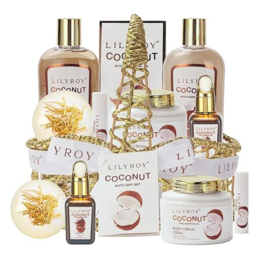 Fathers Day Bath Spa Gift Baskets Set Gifts for Women Coconut Bath and Body Spa Set Bath Spa Gift Set for Christmas Birthday Gifts Works Skin Care Gifts Set for Men Father 's Day Mother 's Day Spa Kit