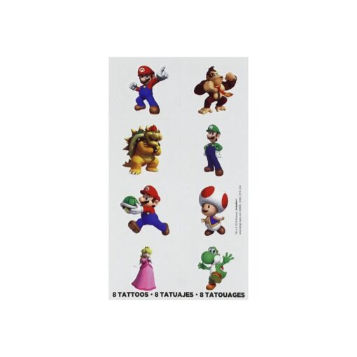 Vibrant Multicolor Super Mario Brother Tattoo Favors - 2" x 1.75" ( Pack of 8 ) - Kid-Friendly Temporary Tattoos - Perfect for Party Bags & Fun Events