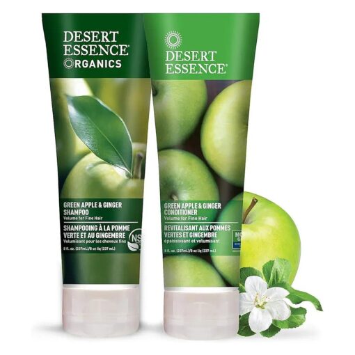 Desert Essence Green Apple & Ginger Shampoo & Conditioner Bundle - 8 Fl Ounce - Volume For Fine Hair - Natural - Deep Moisturizing - Antioxidants - Maca Root - Softer & Shinier - Smooth & Silky