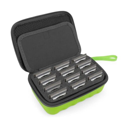 CASEMATIX Green Clipper Blade Holder for 12 Blades - Protective Clipper Blade Storage Case with Barber Blade Holder Foam and Hard Shell Impact-Resistant Outer, Case Only