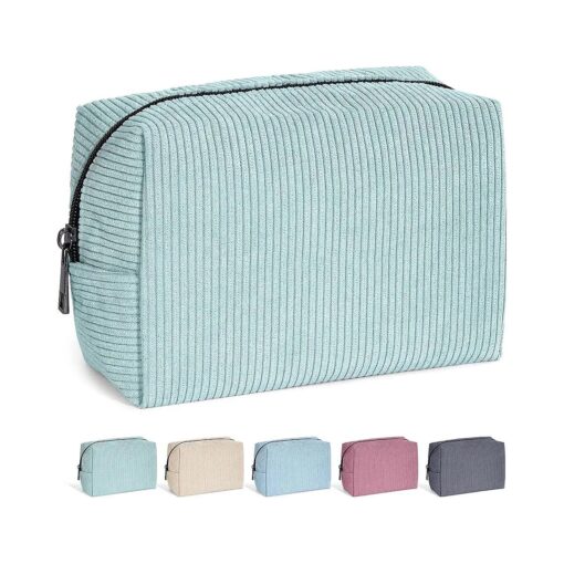 MAANGE Small Makeup Bag For Purse, Travel Cosmetic Bag Makeup Pouch Corduroy Portable Versatile Zipper Pouch For Women ( GREEN )