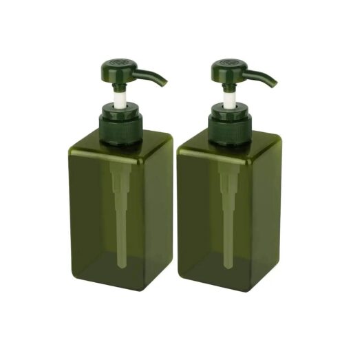 Refillable Pump Bottles 16oz/450ml Plastic Pump Bottles ( Green ) - Set of 2 Empty Pump Bottles for Lotions and Creams - Plastic Pump Bottles for Hand Sanitizer, Soap, Shampoo, Conditioner and More