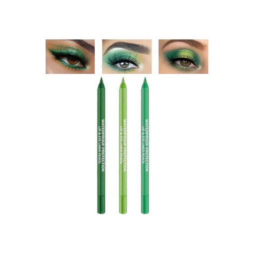 CAHIUYOA 3PCS Green Eyeliner Pencil, Metallic Eyeliner Pen, Pearl Eyeliner Kit Shimmer Eye Shadow Pencil Glitter Eye Liners for Women Set-B