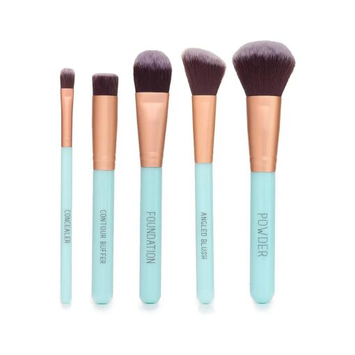 Nicole Miller Makeup Brush Collection, 5 Piece Makeup Brush Gift Set, Powder Brush, Foundation Brush, Concealer Brush, Angled Blush Brush and Contour Buffer ( Green )