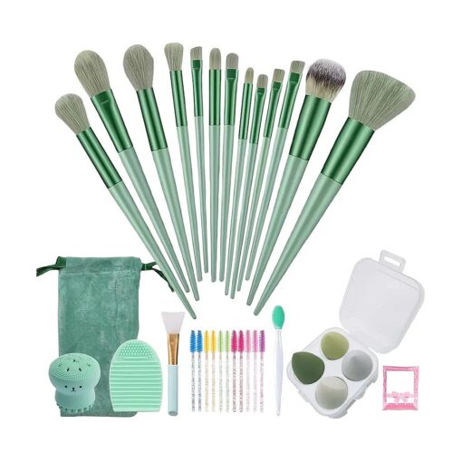 Muhuabeuaty 23 pcs Makeup Brushes Set with Beauty Blender, Foundation Brush Eyeshadow Concealers Powder Brushes, 4 pcs Boxed Makeup Sponges for Professional Makeup Kits ( Middle Size, Green )