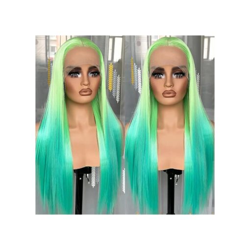 Green Ombre Lace Front Wig Synthetic Hair Long Straight Two Tone Light Green Ombre Green Hair Wigs Glueless Wigs for Fashion Women Heat Resistant Fiber Hair ...