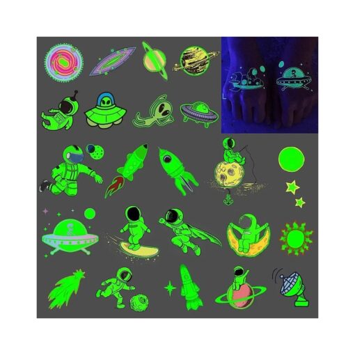 Ooopsiun Space Tattoos for Boys Glow in The Dark - 90 Luminous Styles, Space Birthday Party Decorations Favors for Kids Boys