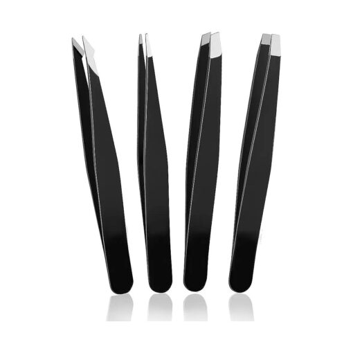 4-Pack Stainless Steel Tweezer Set for Facial Hair Removal and Splinter Removal