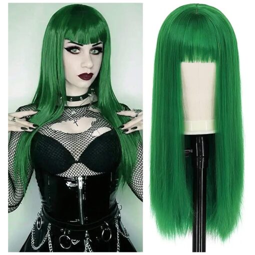 NICAT Green Wigs for Women Long Green Wig with Bangs 26" Long Straight Green Color Hair Wig Cute Natural Synthetic Soft Wigs for St Patricks Day Party NT006GR