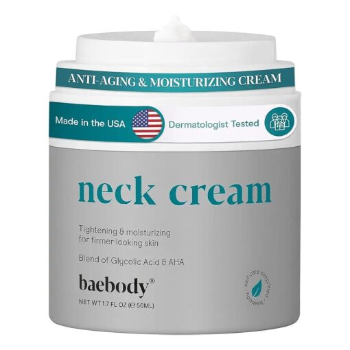 Firming Neck Cream with AHAs, CoQ10, Glycolic Acid, Green Tea for Sagging Skin, Fine Lines, Wrinkles, 1.7 Fl Oz