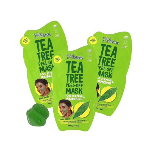 7th Heaven Tea Tree Easy Peel-Off Face Mask, Parabens Free, Green, 3-Pack of 0.3 Fl Oz each, 3 Sachets