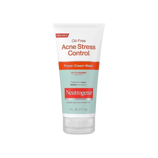 Neutrogena Oil-Free Acne Stress Control Power-Cream Face Wash, Salicylic Acid Acne Treatment for Acne-Prone Skin, 6 fl, oz