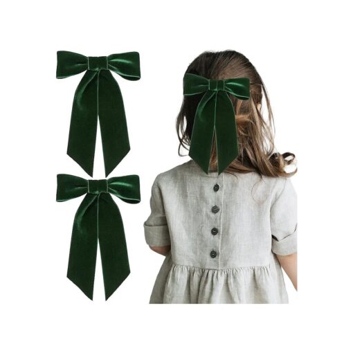 2PCS Green Velvet Hair Bows Hair Clips 5" Big Fall Alligator Clips Hair Accessories for Women Girls Toddlers Kids