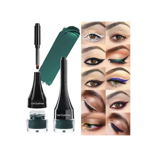 2-in-1 Gel Eyeliner Set, Tattoo Eyeliner Waterproof Smudge Proof Eyeliner Gel Eye-liner Pot Cream Eyeliner Tool with Gel Liner Brush, High Pigment Eye Makeup Gel Eye-liners for Women ( Green )