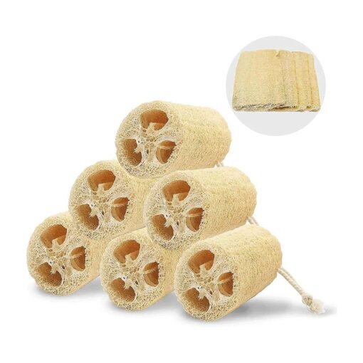 100 % Natural Loofah Sponge, Unbleached, Natural Loofah Exfoliating Bath Scrubber for Adults, Men and Women Shower or Cleaning Kitchenware ( 6 )