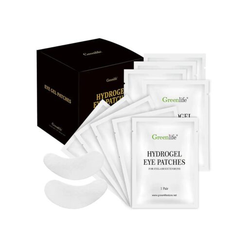 GreenLife 100 pairs 100 % Naturel Eyelash Extension Under Eye Gel Pads patches kit Collagen with Aloe Vera Hydrogel Eye Patches set for Eyelash Extension Supplies Tools - 100 Pairs With Box