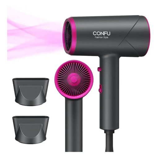 CONFU 1875W Ionic Hair Dryer, Lightweight Hair Blow Dryer with Cool Shot Button & 2 Concentrator Nozzles for Women Grey