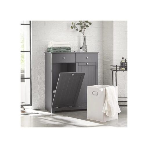 Haotian BZR33-DG, Grey Bathroom Laundry Cabinet with 2 Baskets and 2 Drawers, Tilt-Out Laundry Hamper, Bathroom Storage Cabinet Unit with Drawer