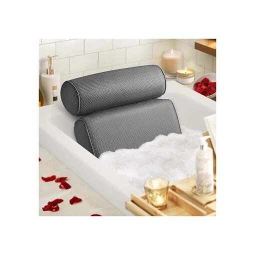 LuxStep Bath Pillow Bathtub Pillow with 6 Non-Slip Suction Cups,14.6x12.6 Inch, Extra Thick and Soft Air Mesh Pillow for Bath - Fits All Bathtub, Grey