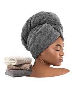 3 Pack Microfiber Hair Towel Wrap for Curly Hair, Super Absorbent Hair Drying Towel for Women, Kids, Hair Care Accessories, Hair Turban for Wet Hair ( Grey, Camel, Brown )