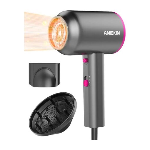 ANIEKIN Hair Dryer, 1875W Ionic Blow Dryer with Diffuser, Professional Portable Hair Dryers & Accessories for Women Curly Hair, Grey